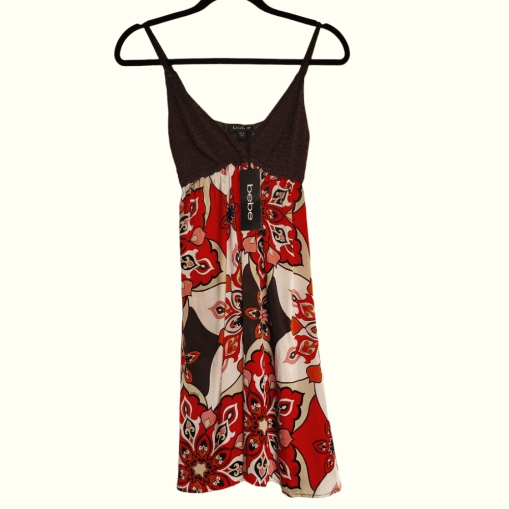 Bebe Crochet Halter Silk Dress Size Small